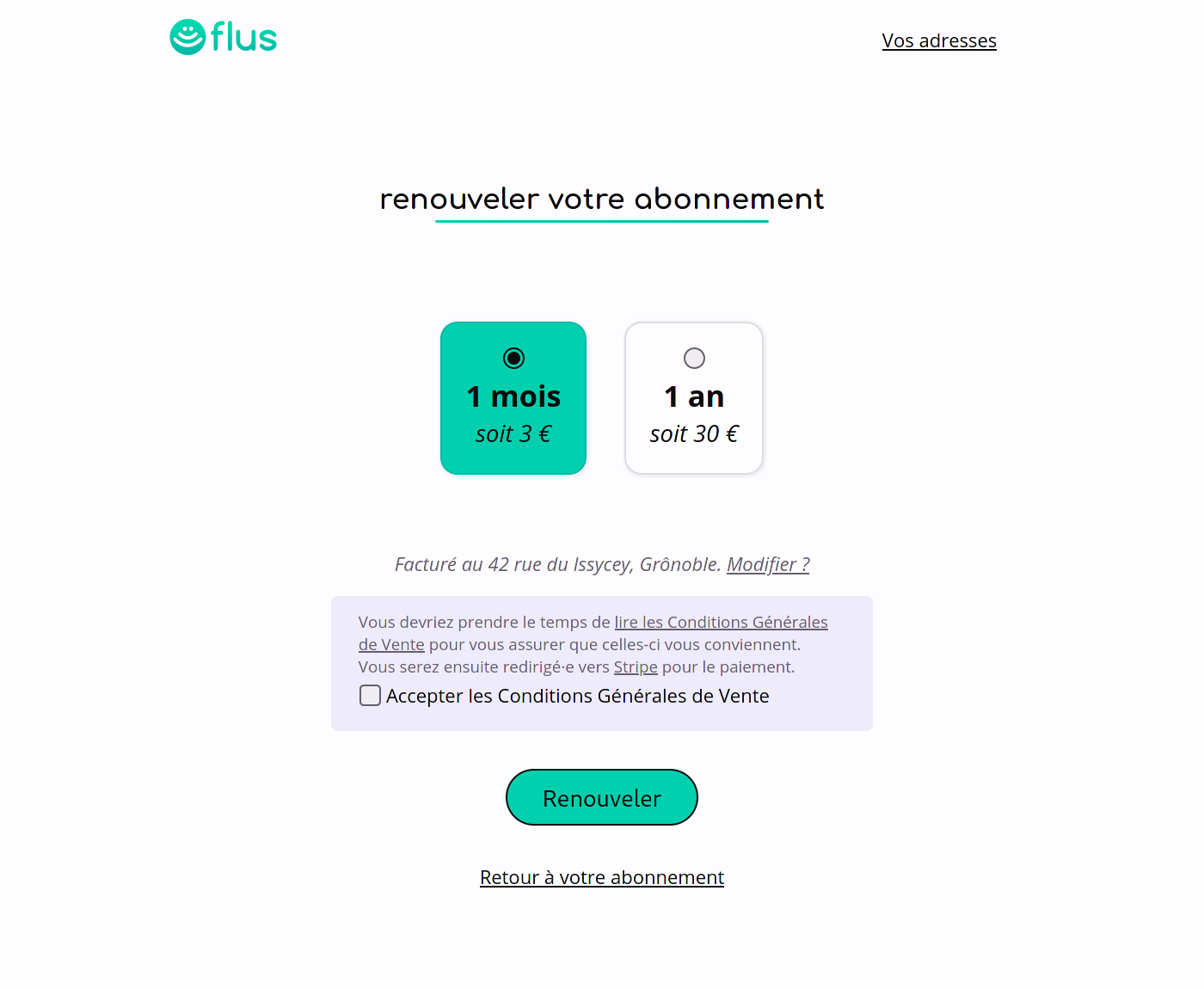 Une capture d’écran du nouveau formulaire de renouvellement de l’abonnement