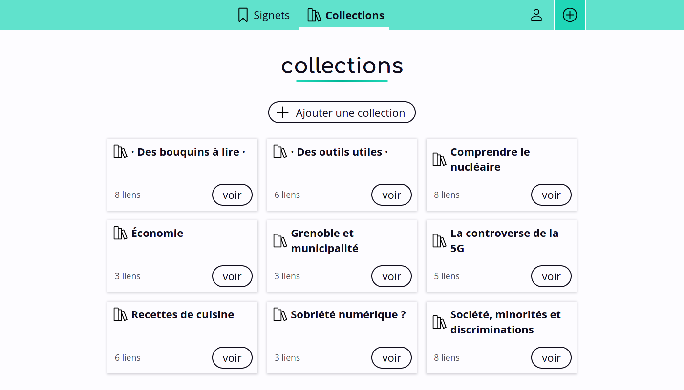 Une capture d’écran de flusio montrant une liste de collections