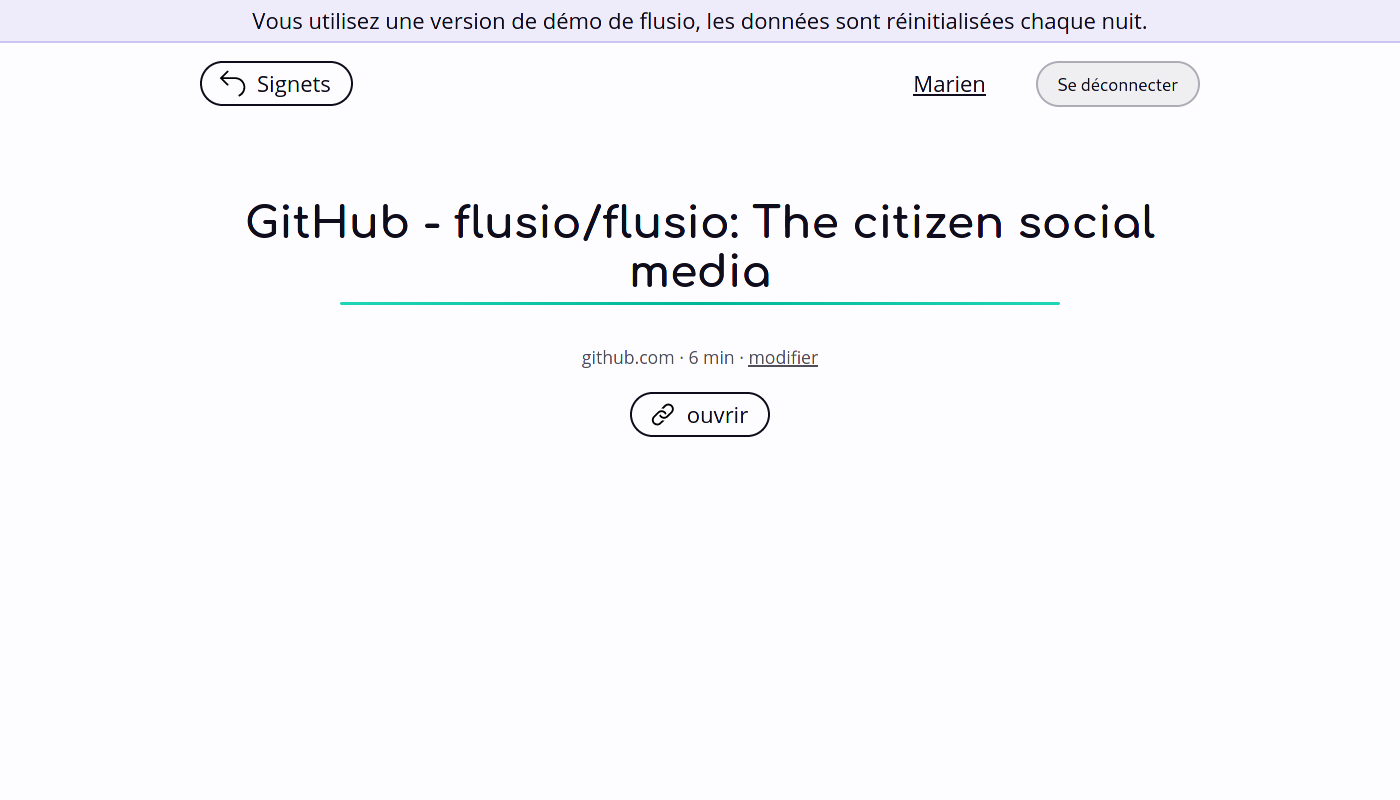 capture d’écran montrant la page d’un lien