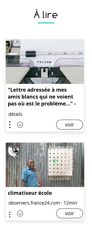 capture d'écran montrant la page mobile de la collection « À lire » avec deux liens sous forme de blocs