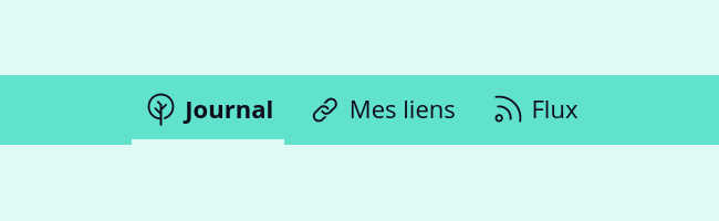 Le nouveau menu de Flus affichant trois onglets : Journal, Mes liens, Flux