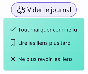 Capture d’écran du menu pour vider le journal avec la nouvelle option pour ne plus revoir les liens restants