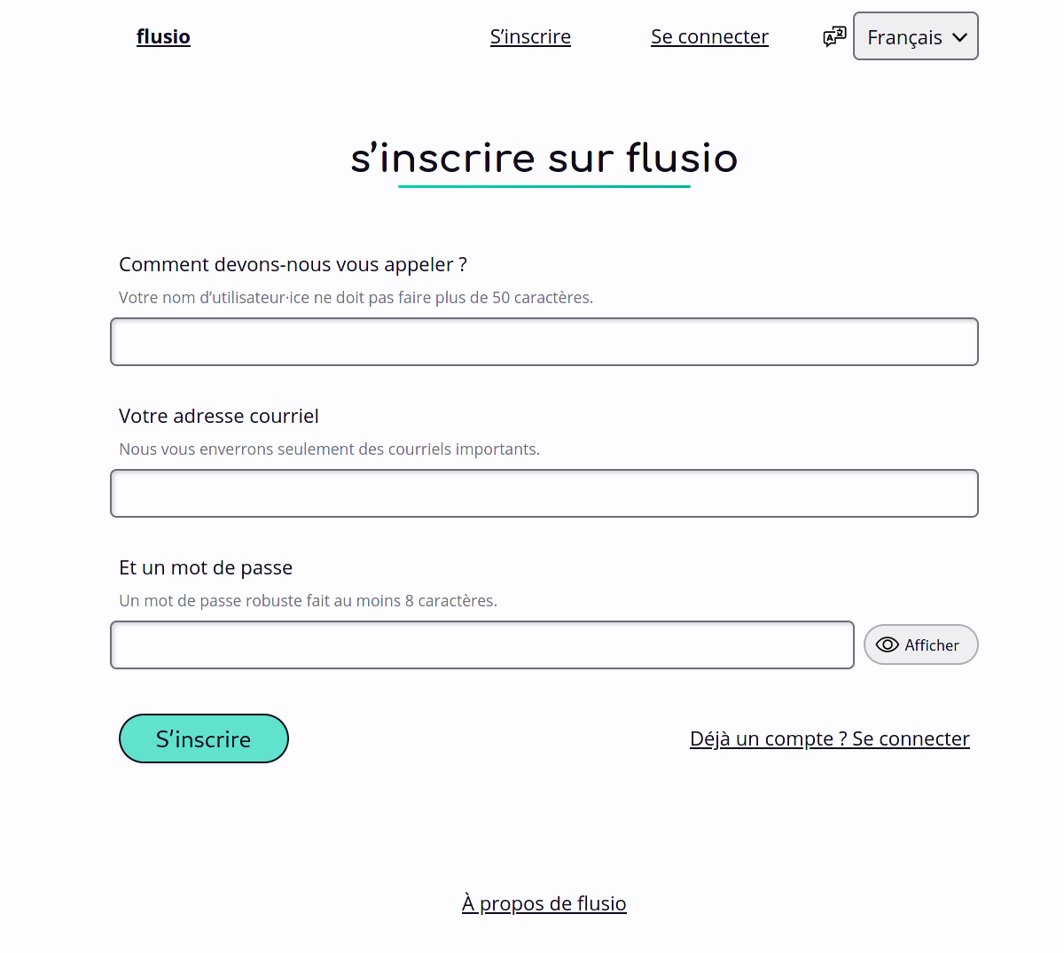 capture d'écran montrant un formulaire permettant de s’inscrire