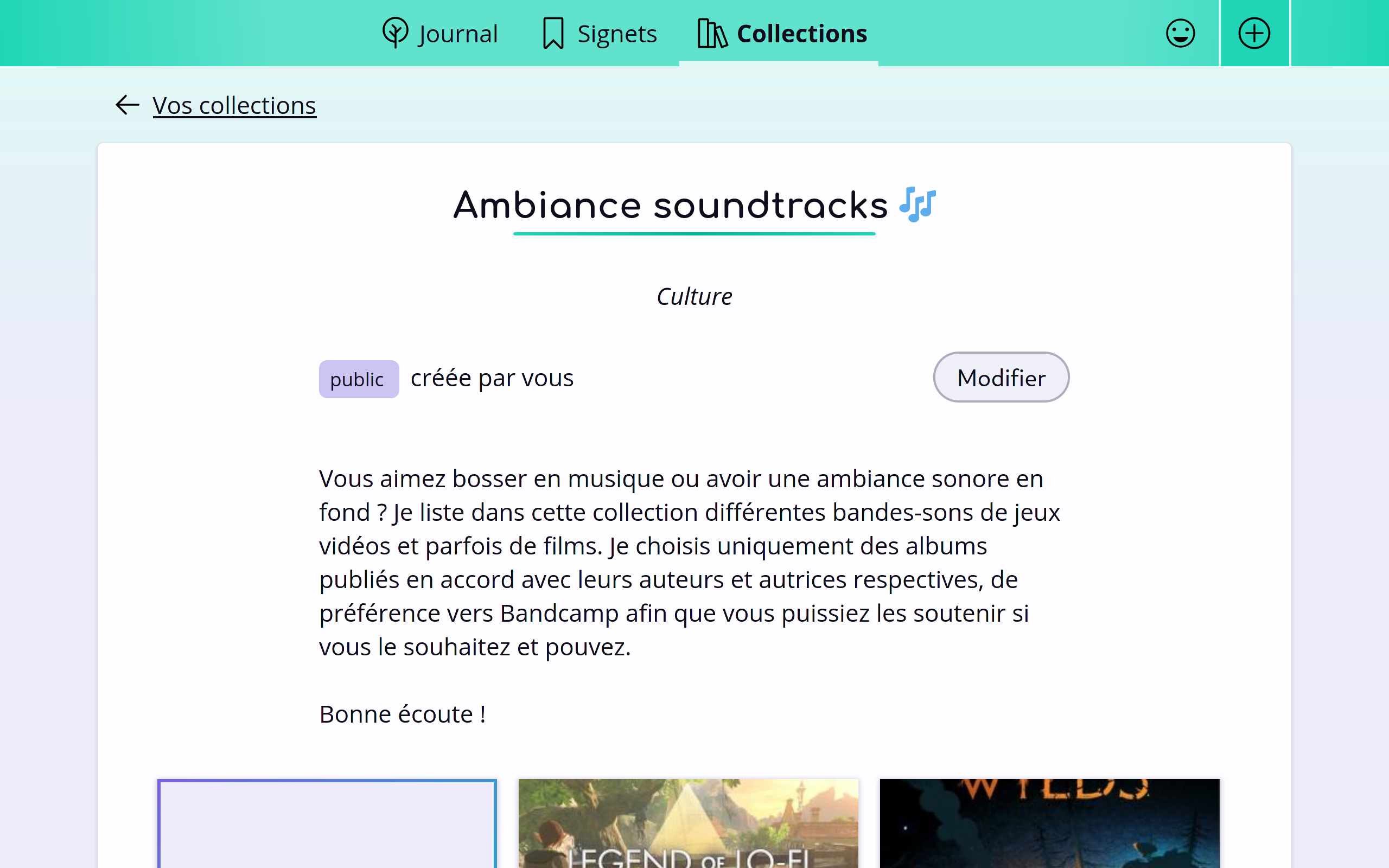 Capture d’écran d’une collection nouvelle version.