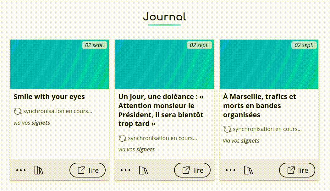 Capture d’écran de liens avec la mention « synchronisation en cours » et une icône qui tourne à l’infini